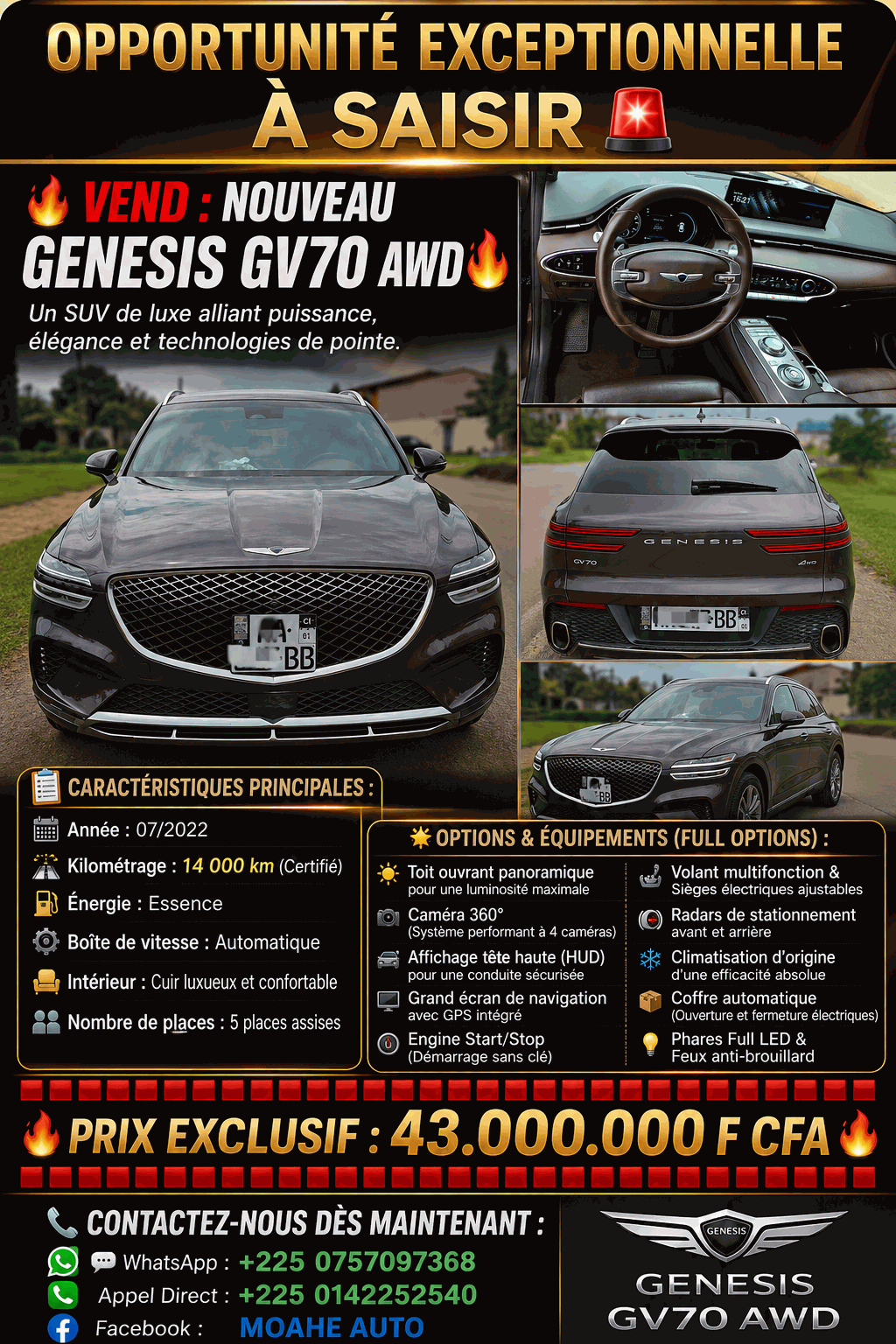 Nouvel HYUNDAI GENESIS GV70 année 2022 full options