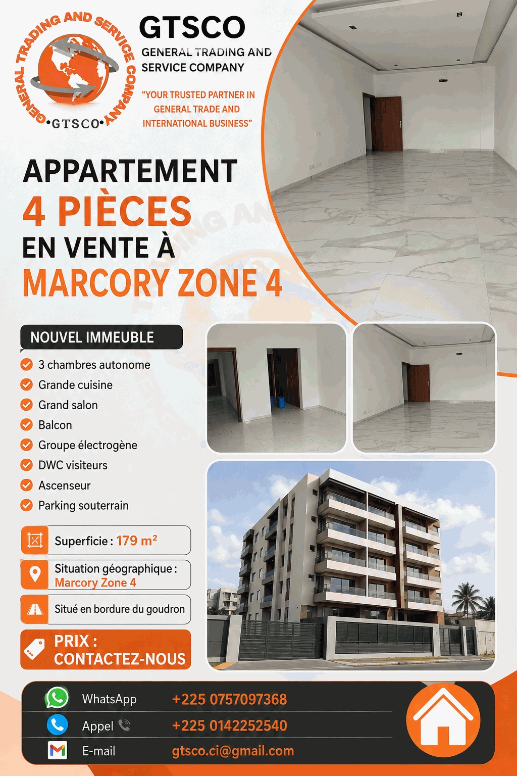 À vendre appartement 4 pièces à marcory zone 4