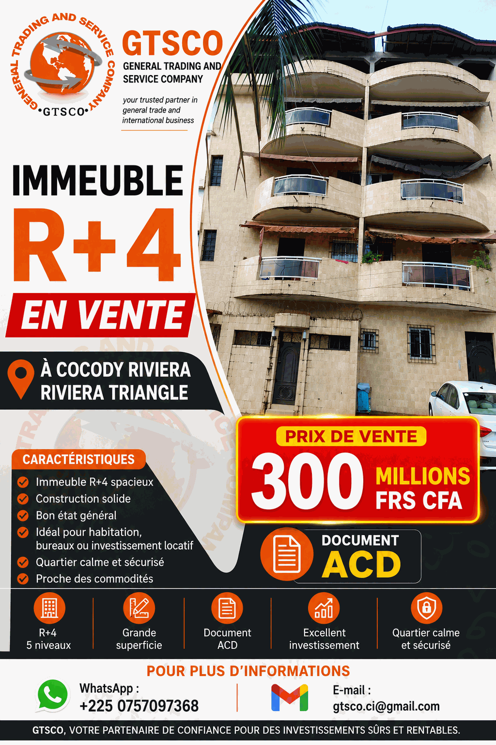 Immeuble R+4 EN VENTE À COCODY RIVIERA TRIANGLE