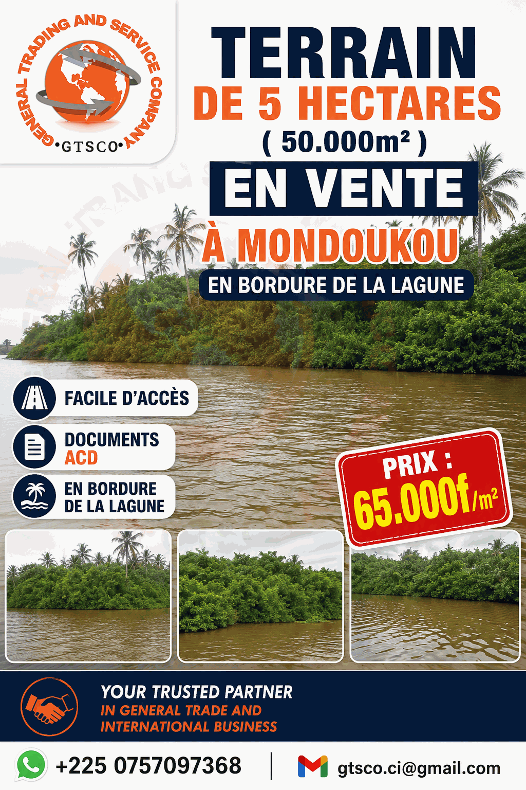 Mondoukou terrain 5 hectares avec ACD en bordure de langue
