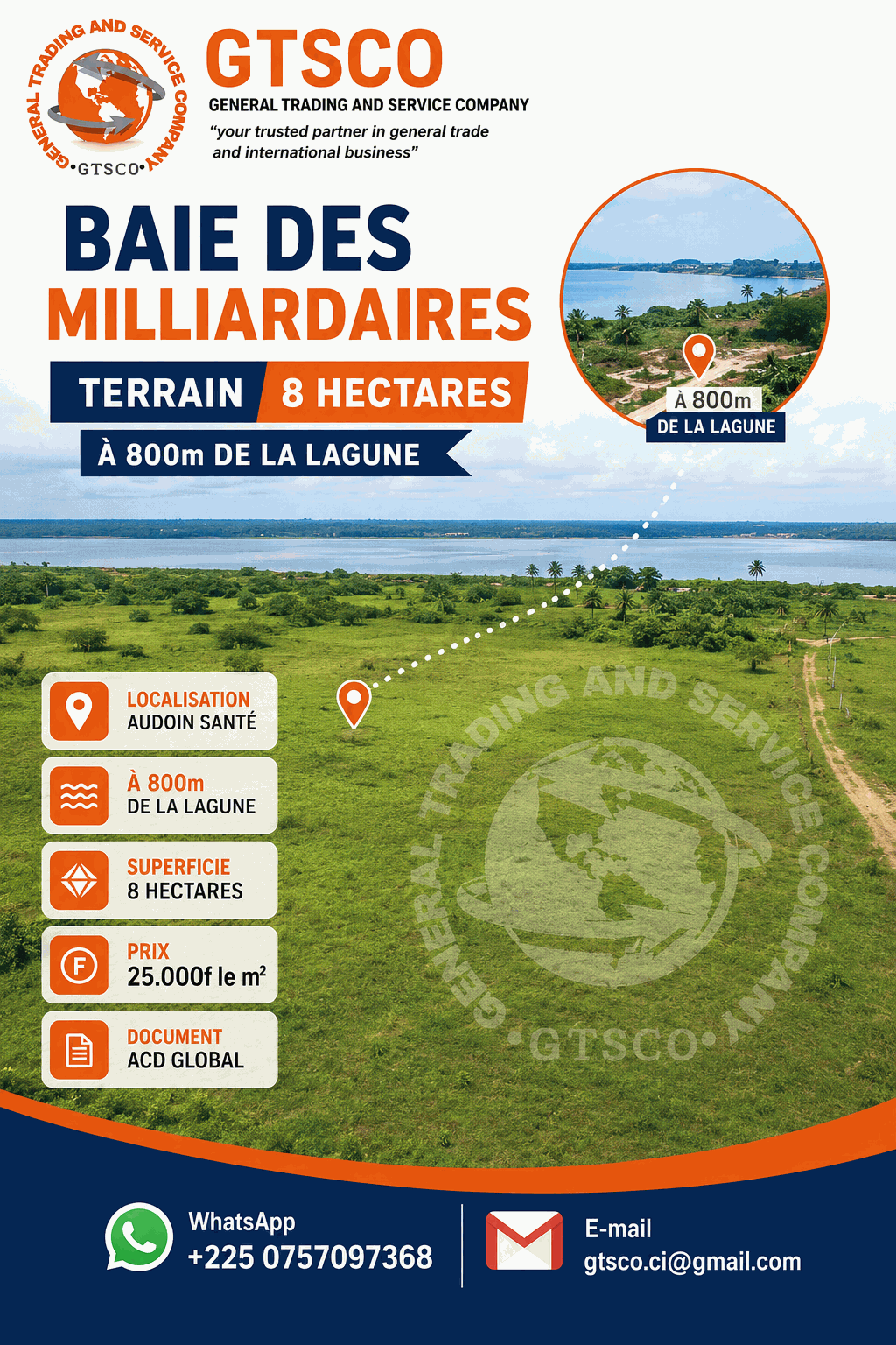 Baie des milliardaires terrain 8 hectares avec ACD global