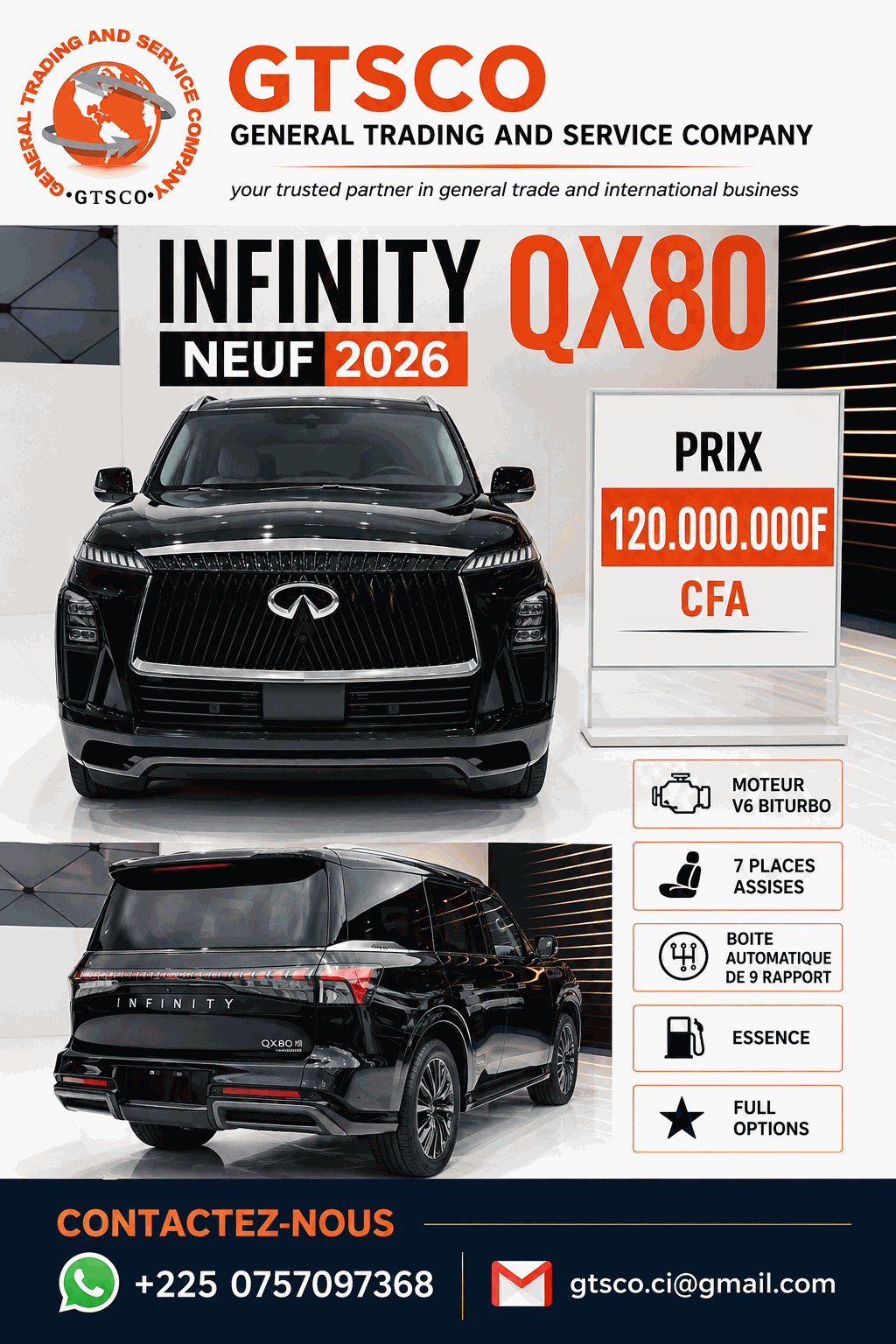 INFINITI QX80 2026 NEUF V6 BITURBO ESSENCE