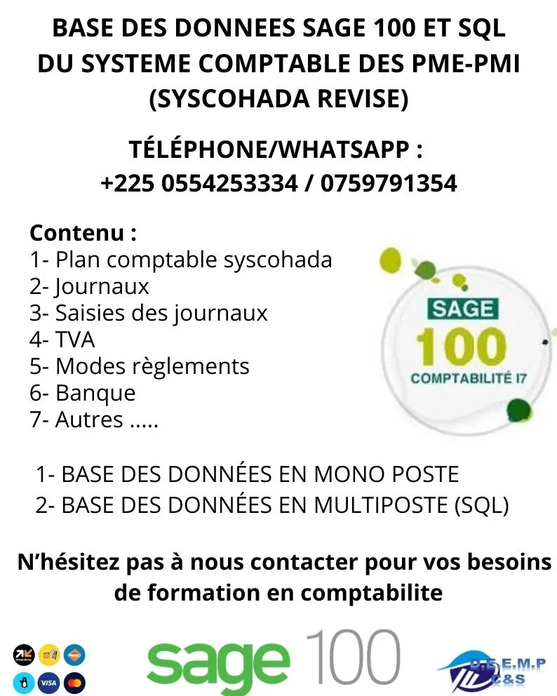 BASE DES DONNEES OPERATIONNELLE SAGE 100 COMPTABILITE