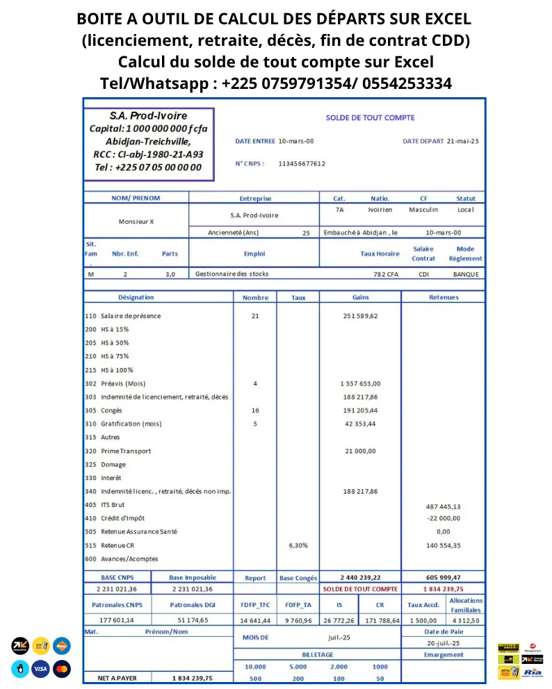 Boîte à outils Départs (licenciement, décès, retraite…) avec Excel