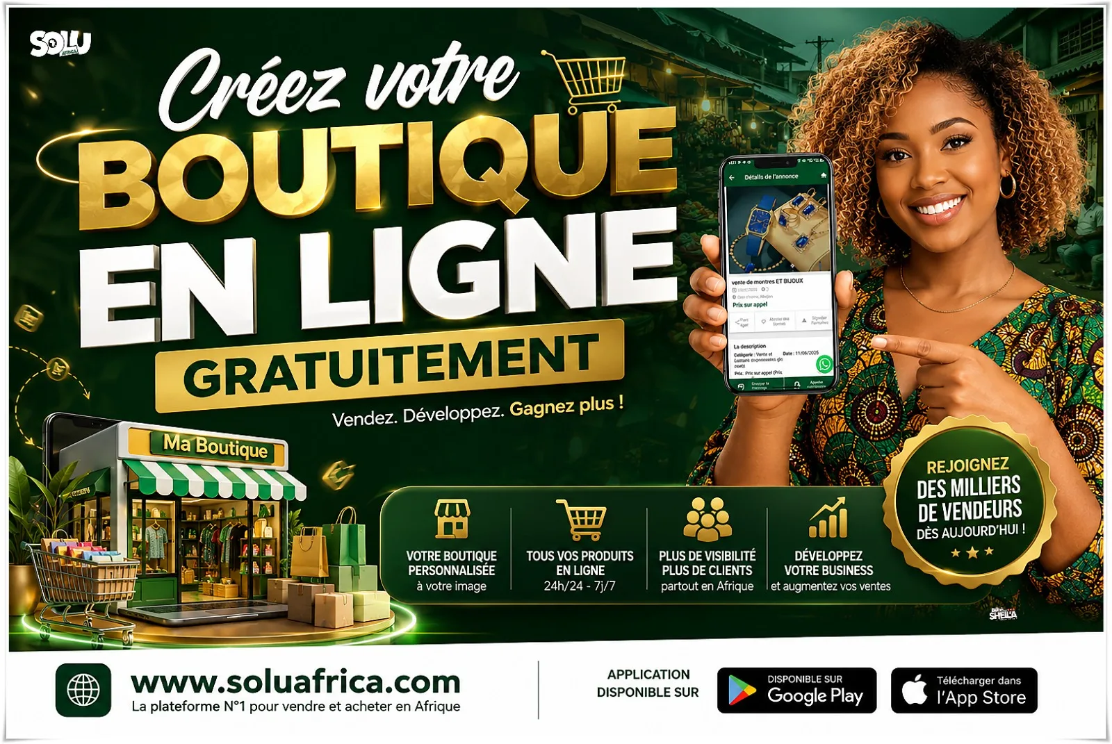 Créez Votre Boutique en Ligne Gratuitement avec SoluAfrica !