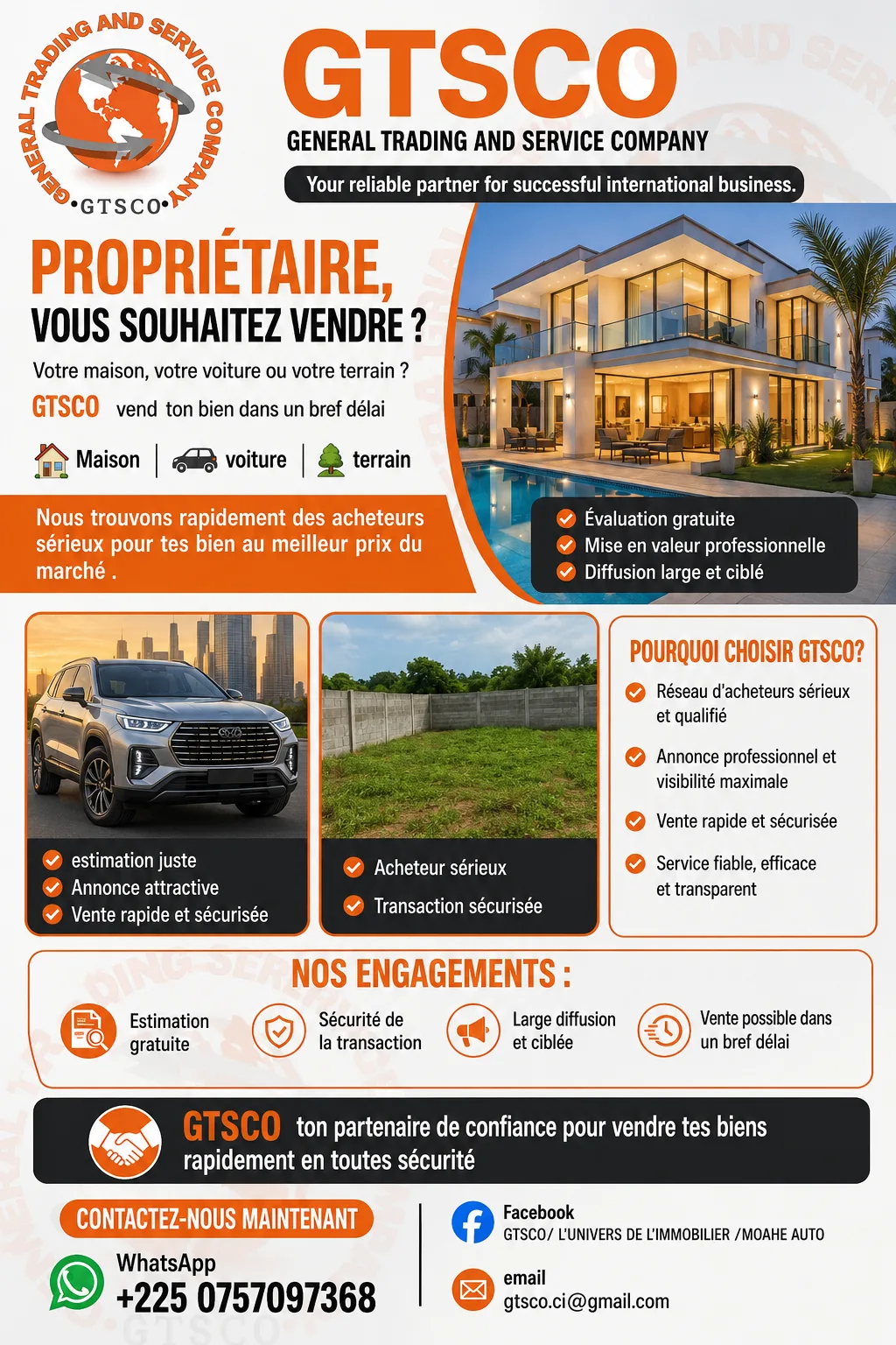 Entreprise vous aide à vendre vos biens maison voiture terrain