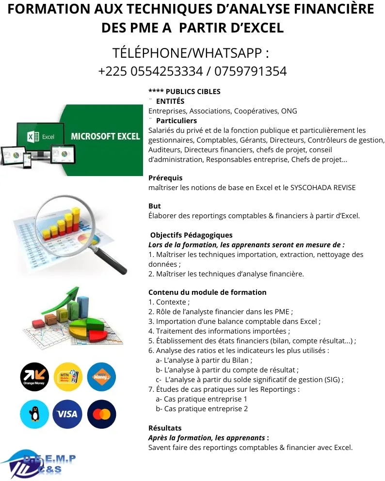 FORMATION AUX TECHNIQUES D'ANALYSE FINANCIERE SUR EXCEL