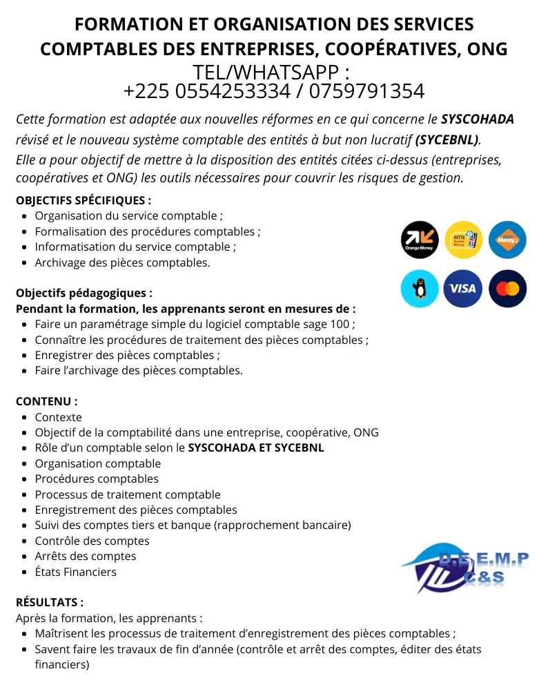 Formation Sage 100 Comptabilité : SYSCOHADA,SYCEBNL