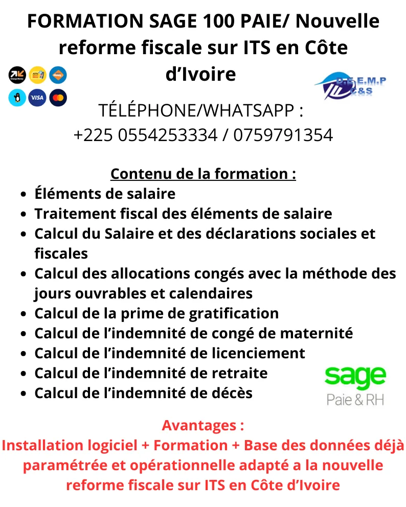 FORMATION SAGE 100 PAIE, ITS NOUVELLE REFORME FISCALE EN COTE D'IVOIRE