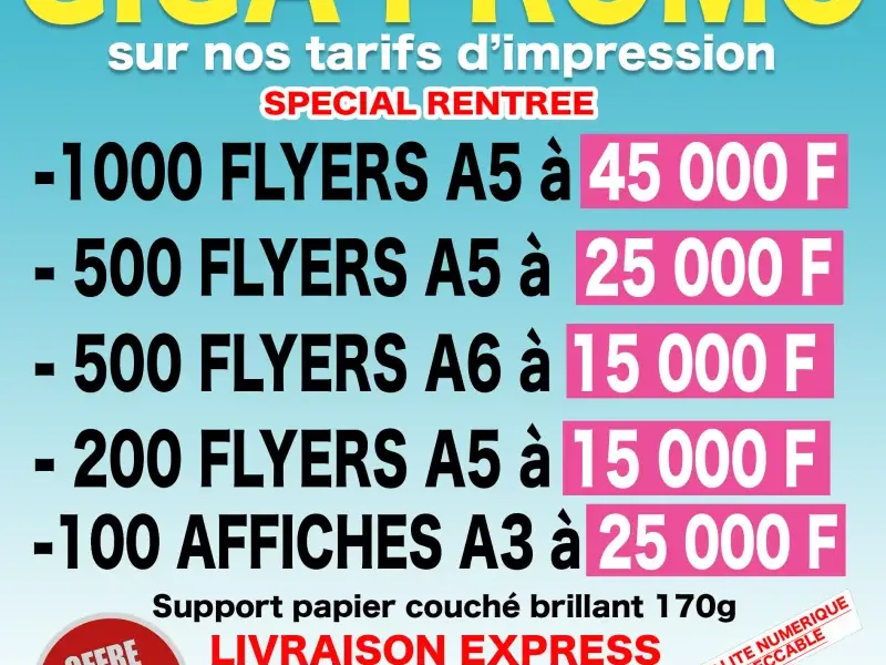GIGA PROMO SUR NOS TARIFS D'IMPRESSION