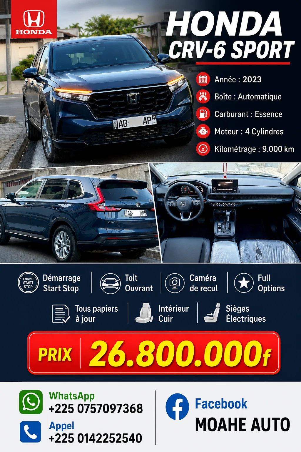 Honda CR-V 6 année 2023 quasi neuf full options