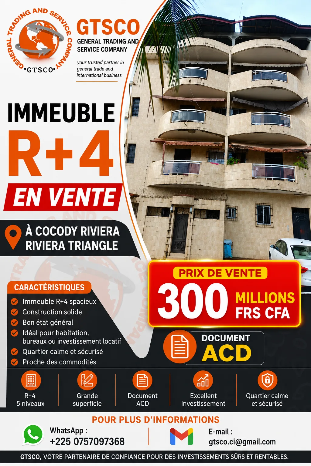 Immeuble R+4 EN VENTE À COCODY RIVIERA TRIANGLE