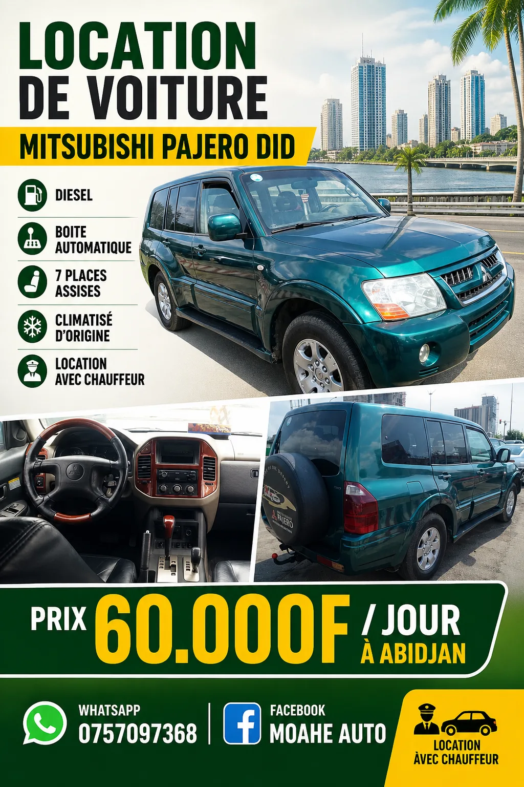 Location Mitsubishi Pajero DID 7 places avec chauffeur