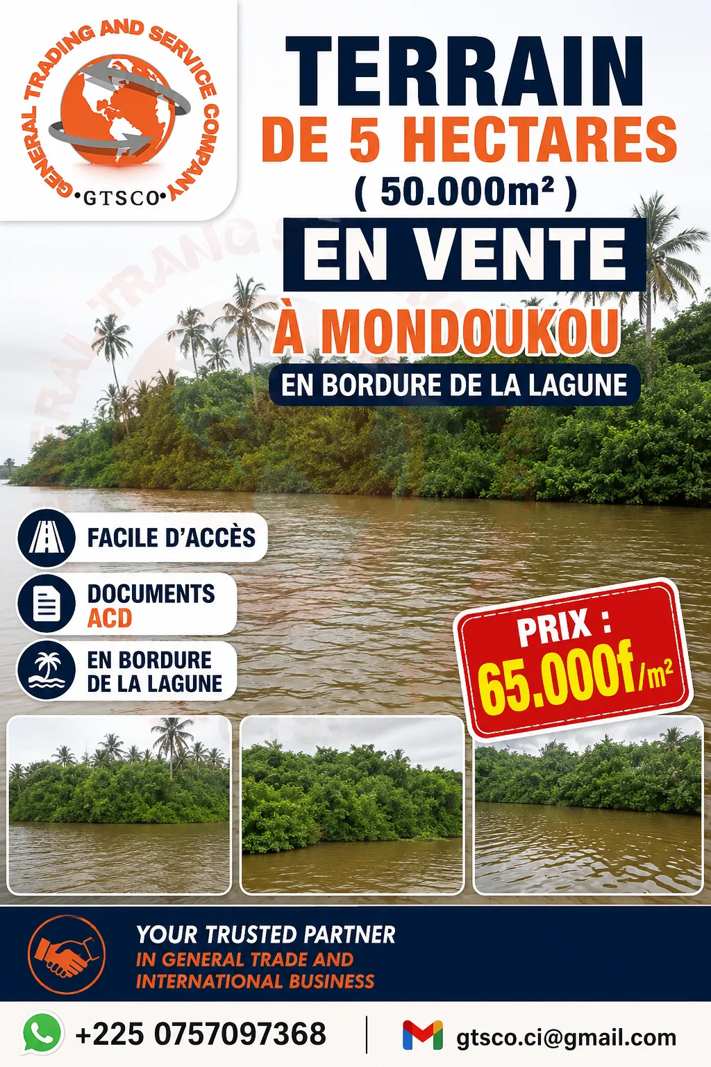 Mondoukou terrain 5 hectares avec ACD en bordure de langue