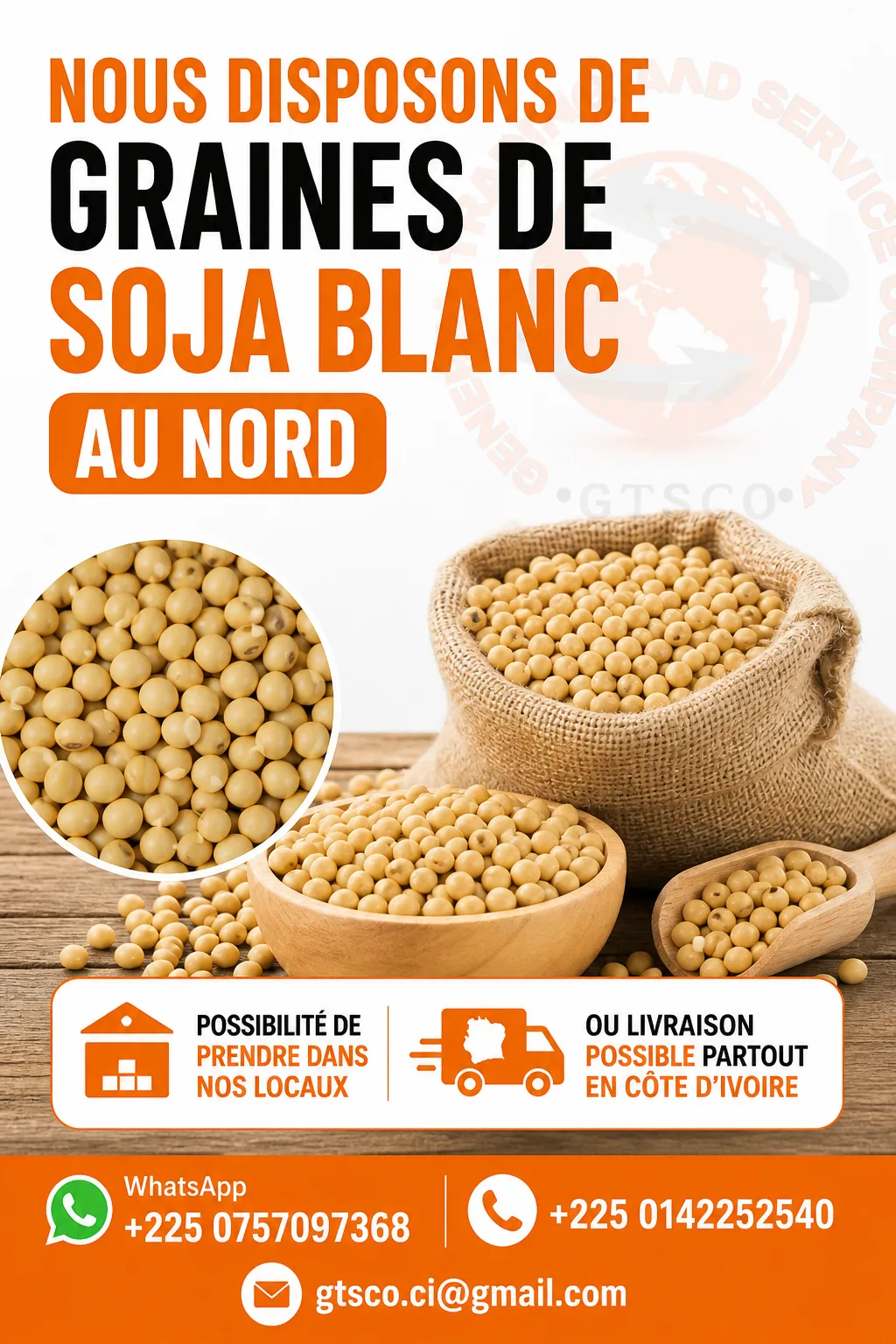 Stock de graines de soja blanc à vendre