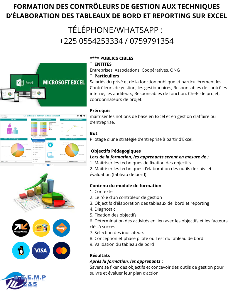 FORMATION DES CONTROLEURS DE GESTION EN TABLEAUX BORD ET REPORTING