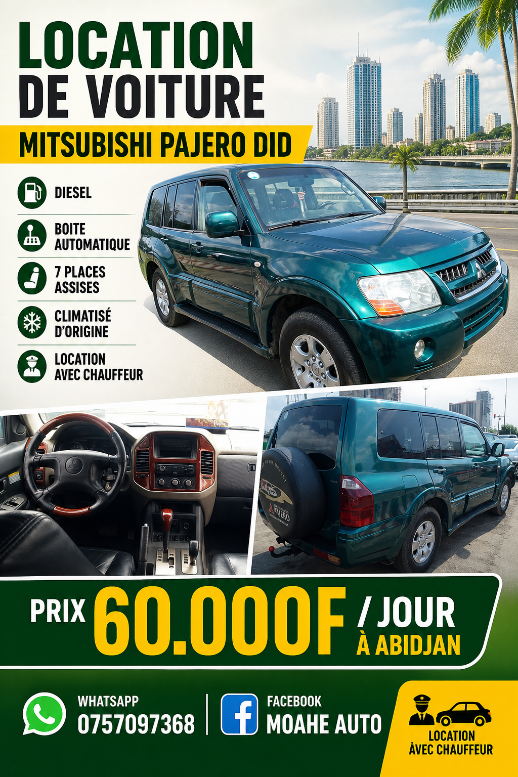 Location Mitsubishi Pajero DID 7 places avec chauffeur