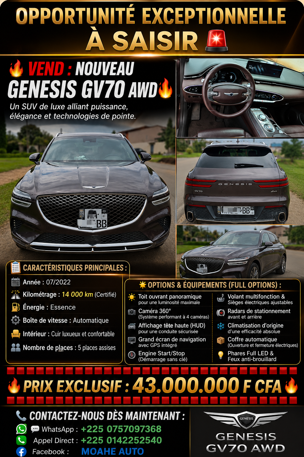 Nouvel HYUNDAI GENESIS GV70 année 2022 full options