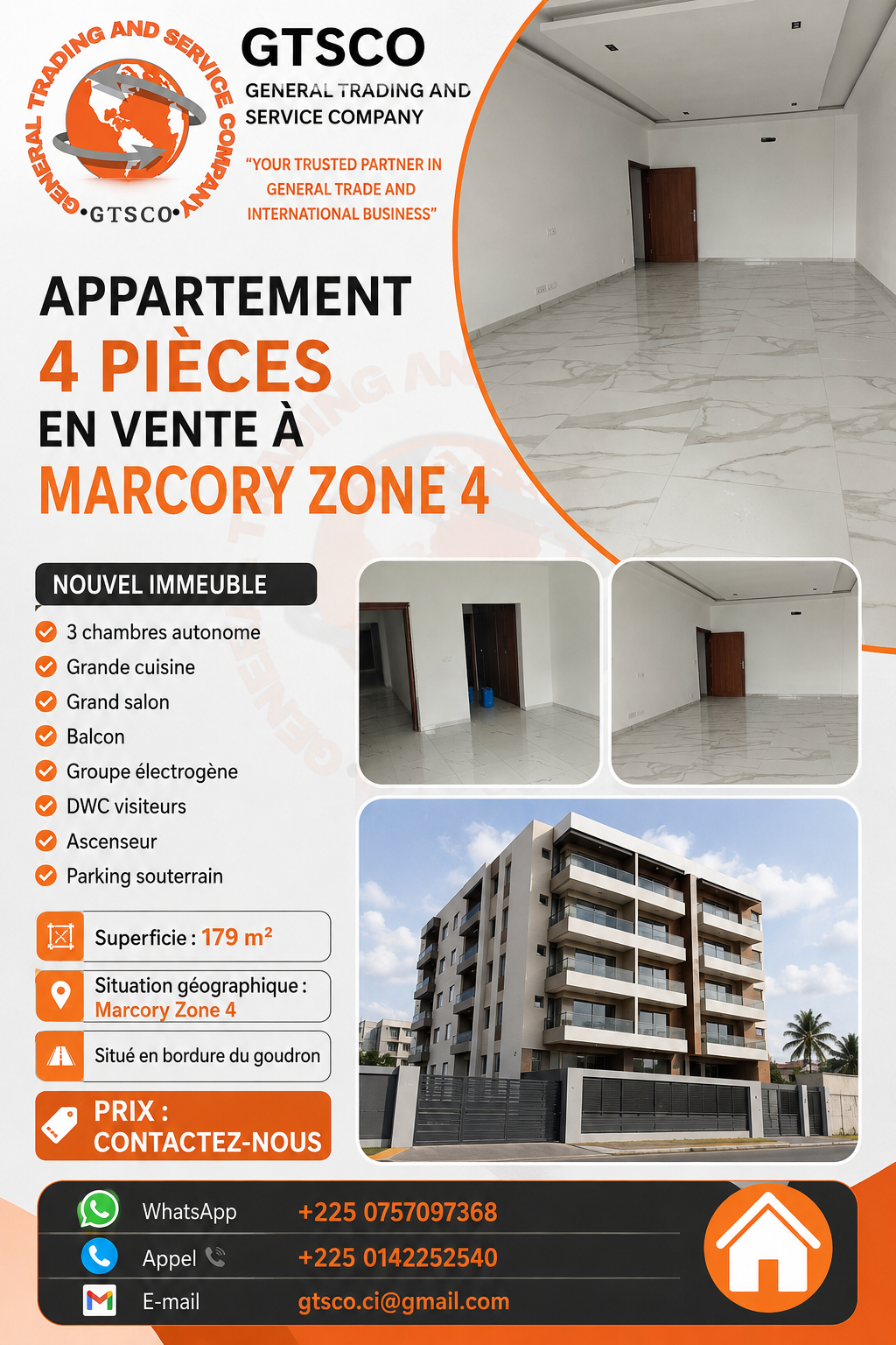 À vendre appartement 4 pièces à marcory zone 4