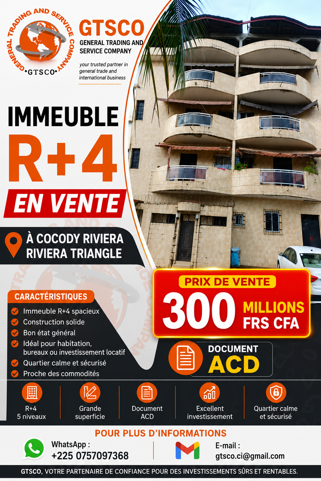 Immeuble R+4 EN VENTE À COCODY RIVIERA TRIANGLE