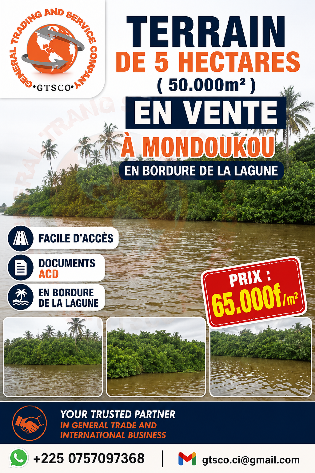 Mondoukou terrain 5 hectares avec ACD en bordure de langue
