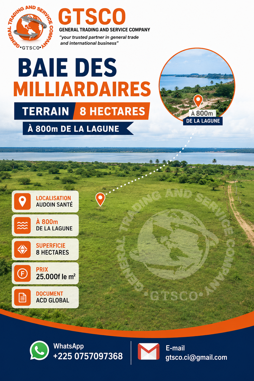 Baie des milliardaires terrain 8 hectares avec ACD global