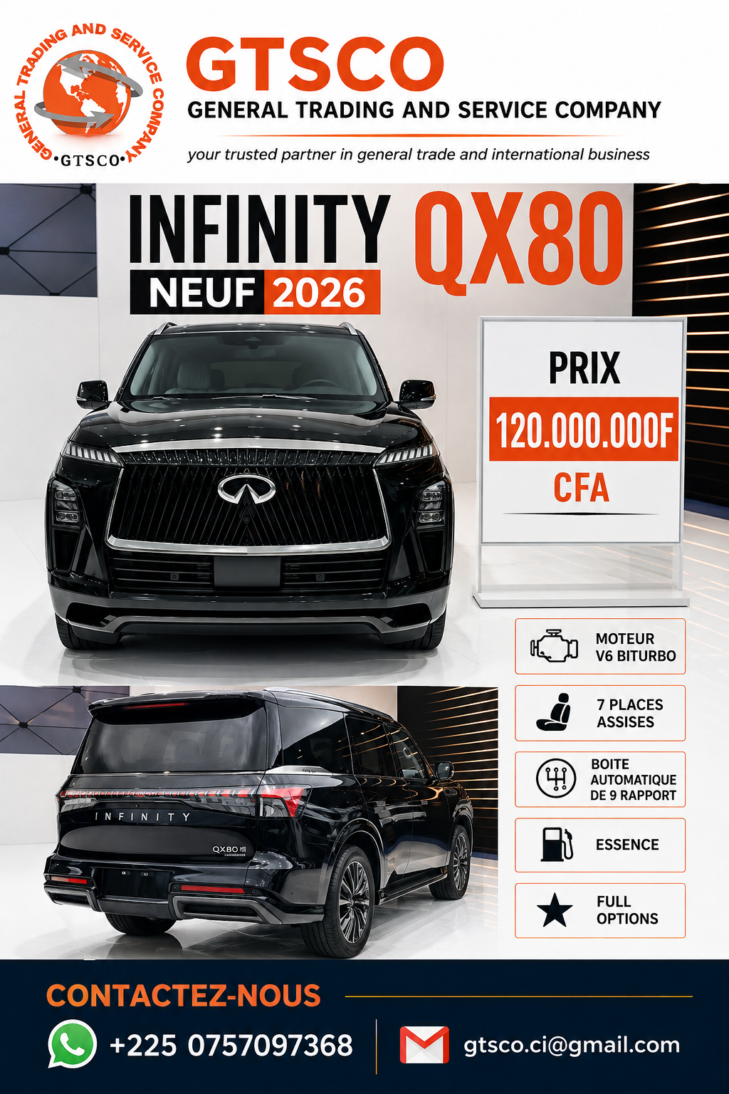 INFINITI QX80 2026 NEUF V6 BITURBO ESSENCE
