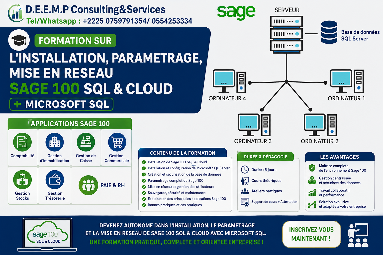 FORMATION SUR INSTALLATION , PARAMETRAGE, RESEAU SAGE 100 SQL + MS-SQL