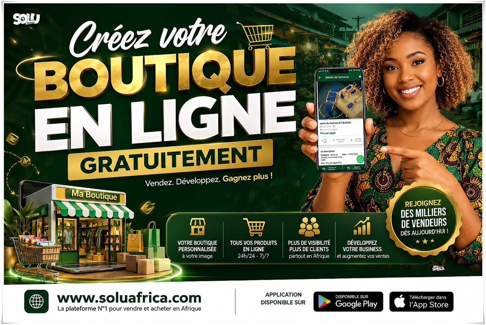 Créez Votre Boutique en Ligne Gratuitement avec SoluAfrica !